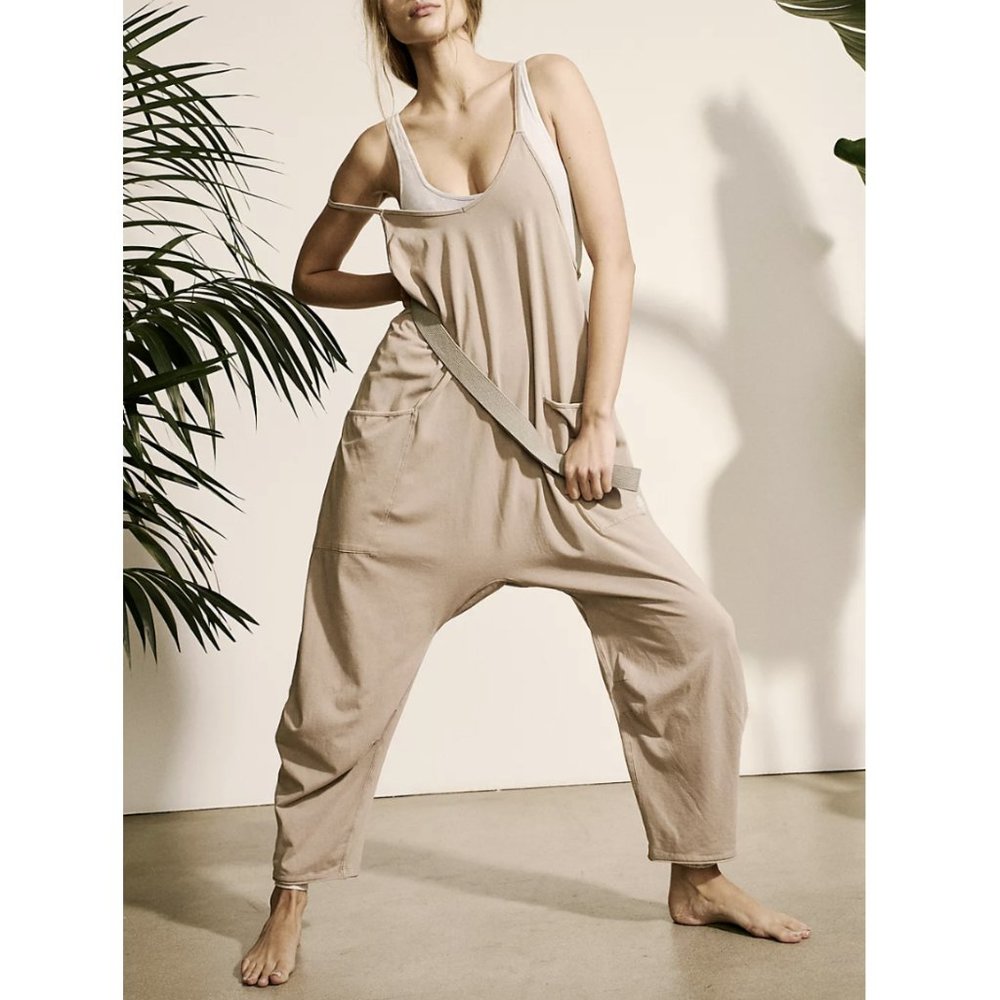 Free People Beige/Taupe Relaxed Tank Jumpsuit